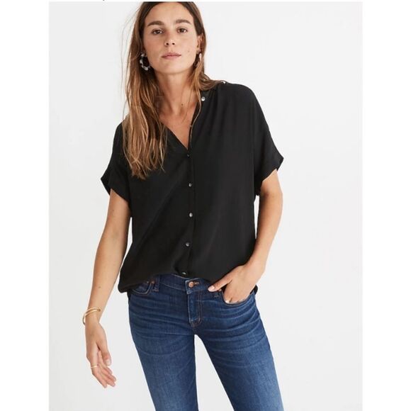 NEW Madewell Central Drapey Shirt Black Size XXS - Picture 1 of 13